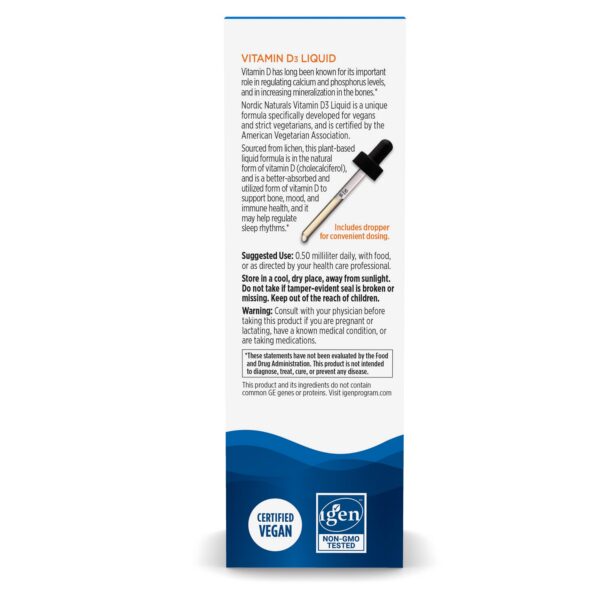 Detalle botella Vitamina D3 líquida Nordic Naturals vegana