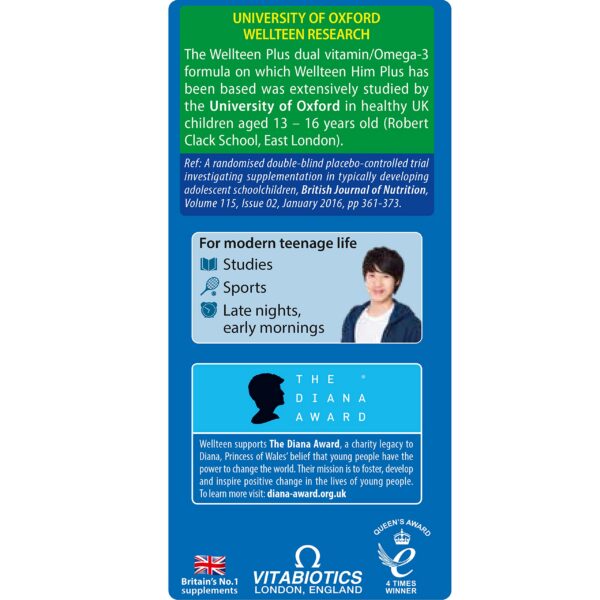 Detalle caja Vitabiotics Wellteen Him Plus soporte nutricional