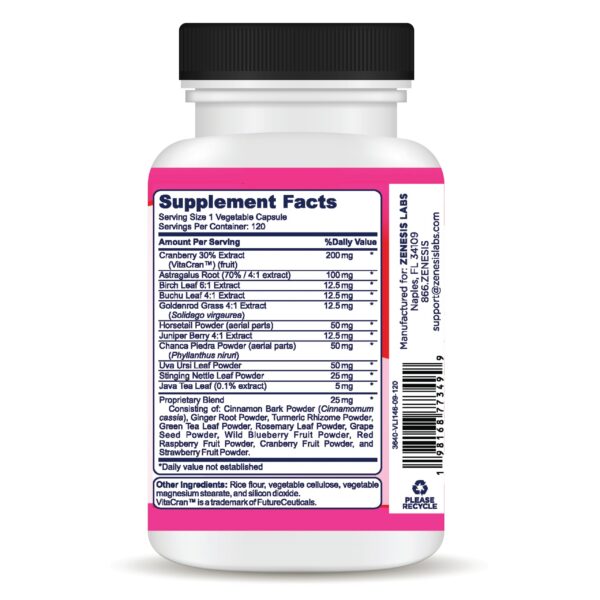 Detalle cápsula suplemento limpieza renal Zenesis Labs
