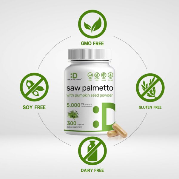 Detalle cápsula suplemento Saw Palmetto para salud de próstata y cabello