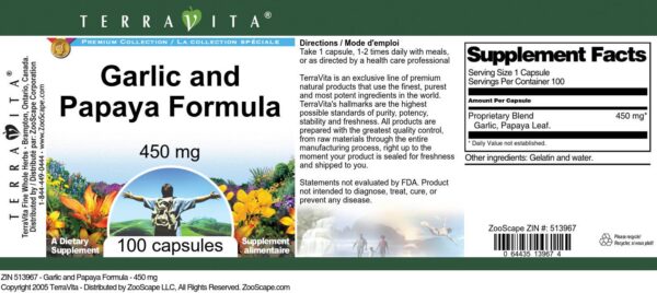 Detalle de cápsulas fórmula natural ajo papaya 450 mg