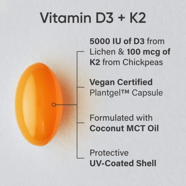 Detalle cápsulas blandas Vitamina D3 K2 Sports Research vegano