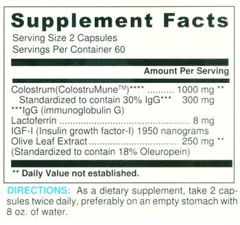 Detalle de cápsulas Calostro hoja de olivo Wonder Laboratories