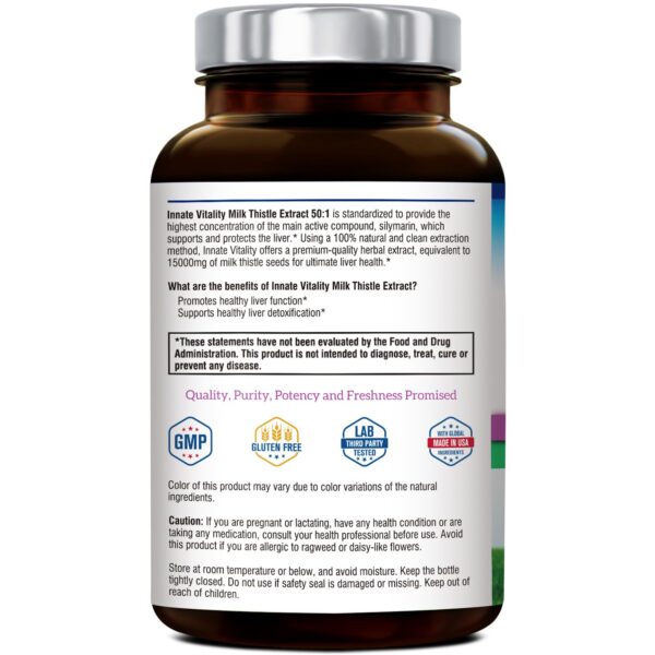 Detalle capsulas vegetales de cardo mariano extracto 50:1 Innate Vitality