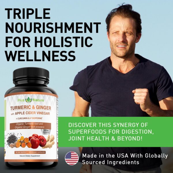 Detalle cápsulas cúrcuma jengibre vinagre sidra orgánico