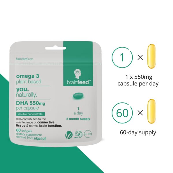 Detalle de cápsulas veganas de DHA