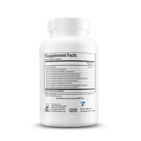 Detalle cápsulas Dysbiocide Biotics Research