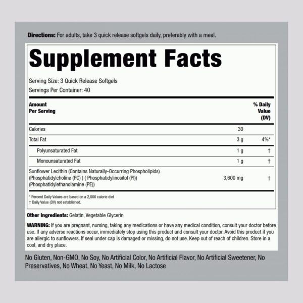 Detalle de cápsulas gel de lecitina de girasol Piping Rock