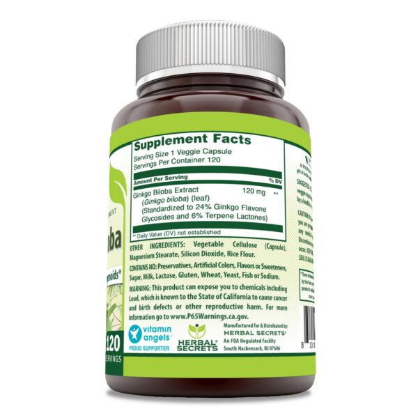 Detalle cápsulas de Ginkgo Biloba Herbal Secrets 120mg