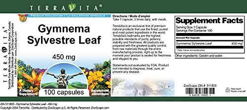 Detalle de cápsulas Gymnema Sylvestre 450 mg TerraVita