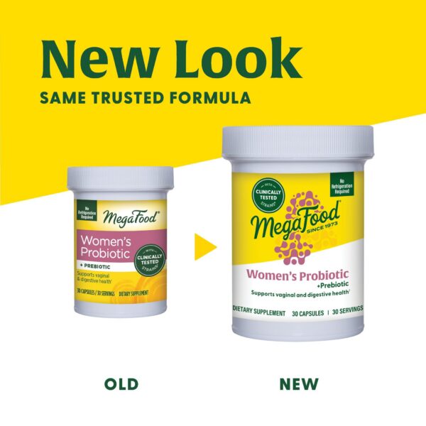 Detalle cápsulas MegaFood probiótico y prebiótico mujer