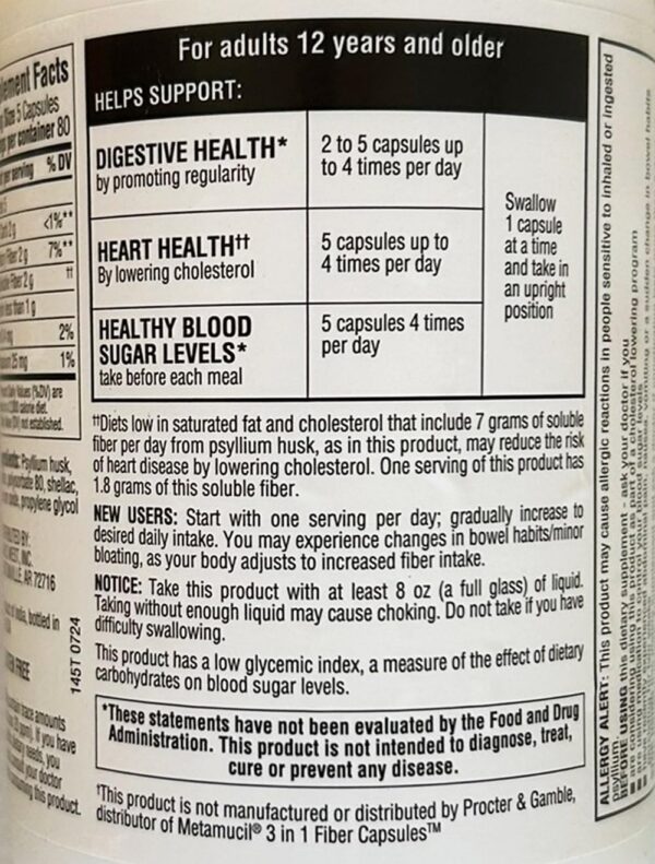 Detalle cápsulas Member's Mark fibra psyllium natural