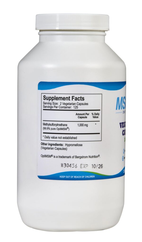 Detalle cápsulas MSM puro 1000 mg para flexibilidad y belleza