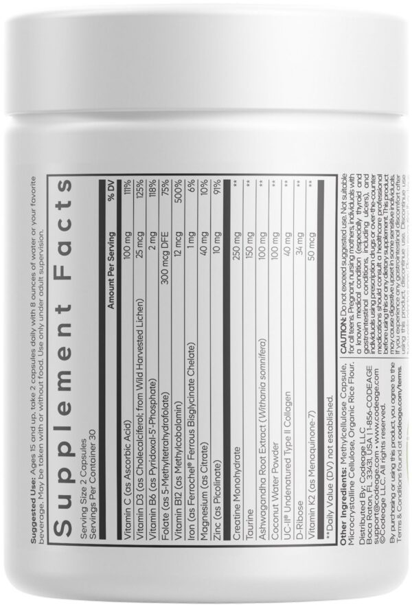 Detalle cápsulas multivitamínico Codeage Teen Athlete+