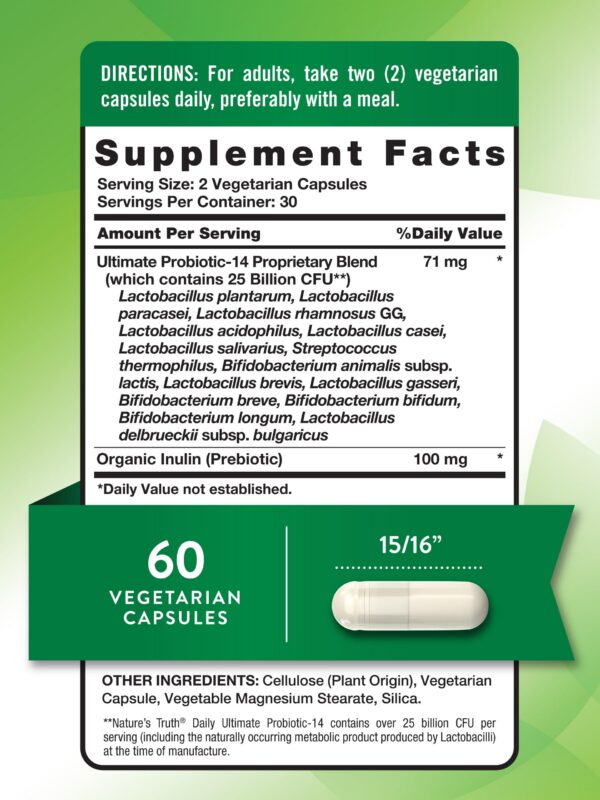 Detalle cápsulas Nature's Truth probióticos y prebióticos