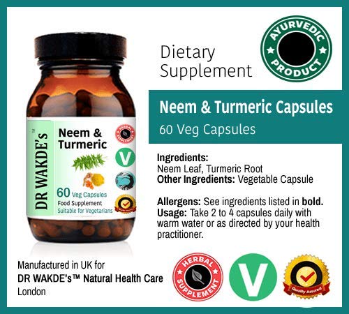 Detalle de cápsulas de neem y cúrcuma DR WAKDE'S