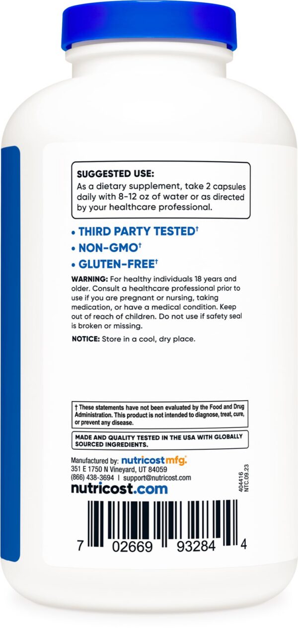 Detalle cápsulas Nutricost BCAA para entrenamiento y soporte