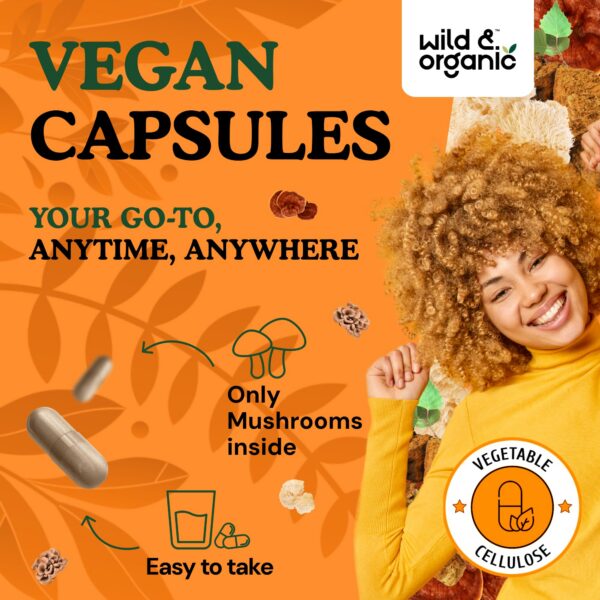 Cápsulas veganas Wild & Organic mezcla 8 hongos para inmunidad