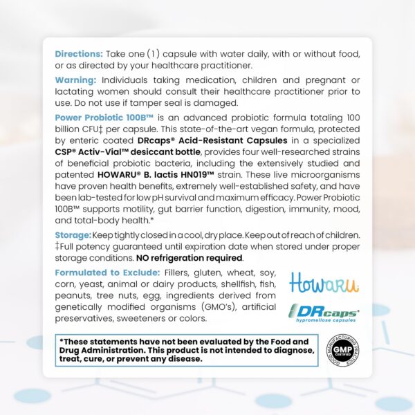 Detalle cápsulas probióticas Power Probiotic 100B