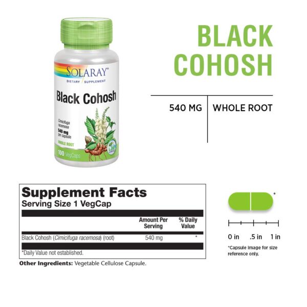 Detalle cápsulas SOLARAY Cohosh Negro 540 mg veganas