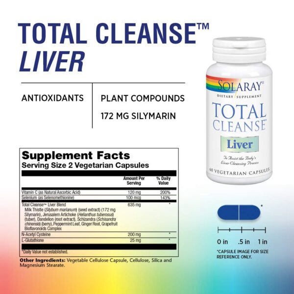 Detalle de cápsulas de Solaray Total Cleanse Liver 60ct