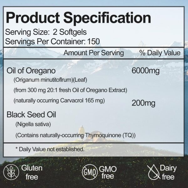 Version 1.0.0 Detalle de cápsulas suaves aceite de orégano y semilla negra orgánico