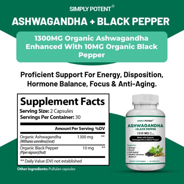 Detalle cápsulas suplemento ashwagandha Simply Potent