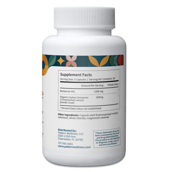 Version 1.0.0 Detalle de cápsulas de suplemento Pattern Wellness berberina y canela