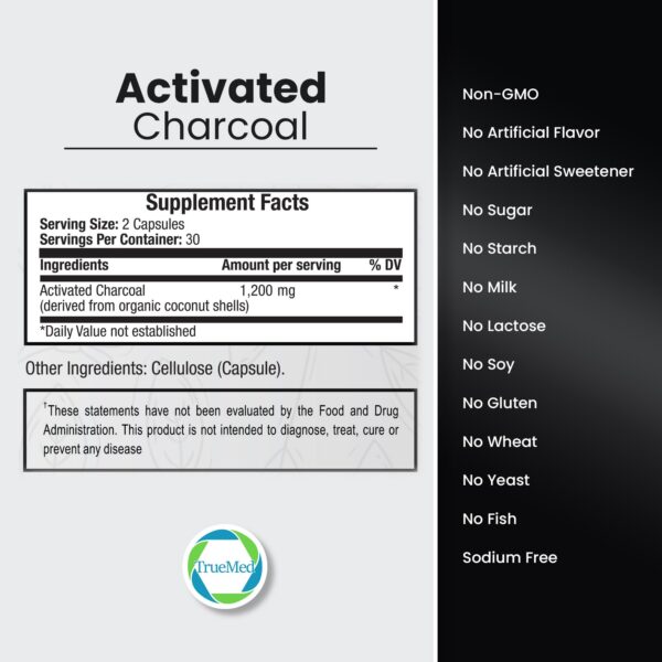 Detalle cápsulas veganas carbón activado TRUEMED para detox