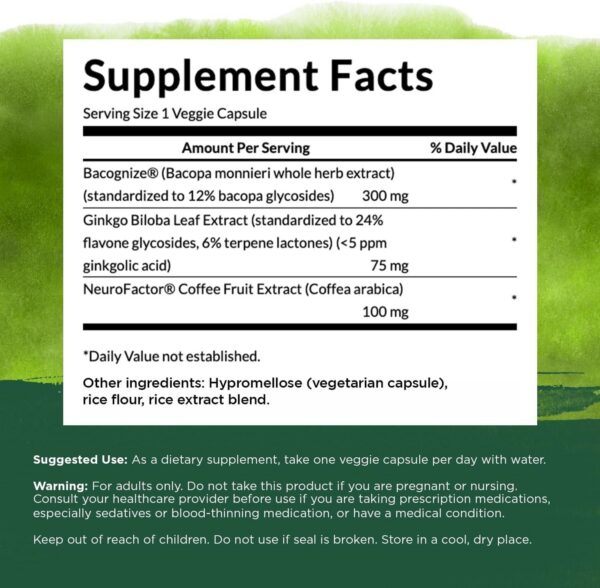 Detalle cápsulas veganas Swanson Pure Brainpower memoria y enfoque