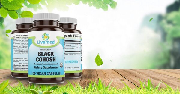 Detalle cápsulas vegetales Cohosh Negro Livamed 100 unidades