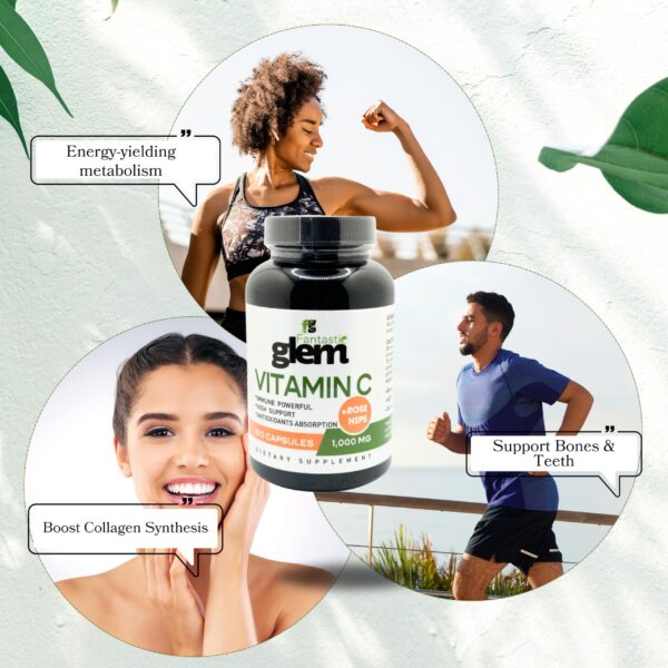 Detalle de cápsulas vitamina C alta potencia Fantastic Glem 100 mg