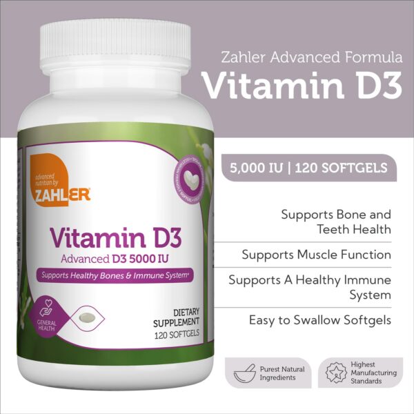 Detalle de cápsulas Zahler vitamina d3 avanzada 5000 ui