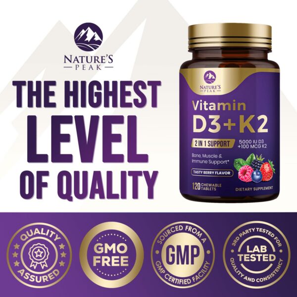 Detalle D3 5000 UI y K2 100 mcg en etiqueta