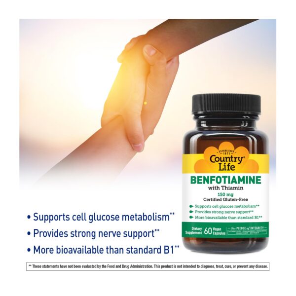 Detalle empaque Benfotiamina con Tiamina 150mg Country Life