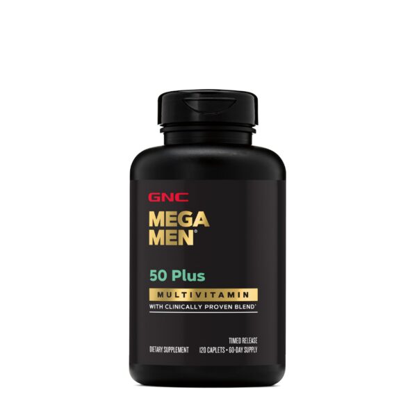Detalle del empaque de GNC Mega Men 50 Plus vitaminas B y D3