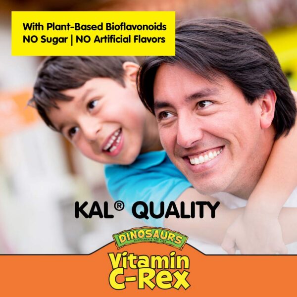 Detalle empaque lateral KAL C-Rex vitamina C niños sabor naranja
