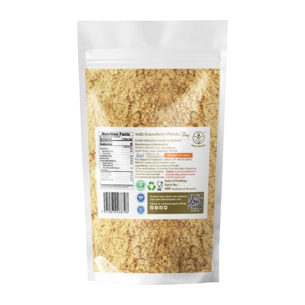 Detalle empaque polvo amla orgánico Shiva Organic 200g