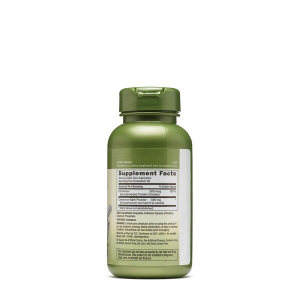 Detalle del envase GNC Herbal Plus Canela y Cromo suplemento glucosa