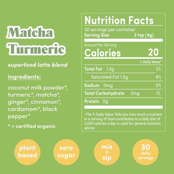 Detalle envase latte Golde sabor matcha cúrcuma