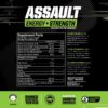 Detalle del envase MusclePharm Assault con ingredientes claves