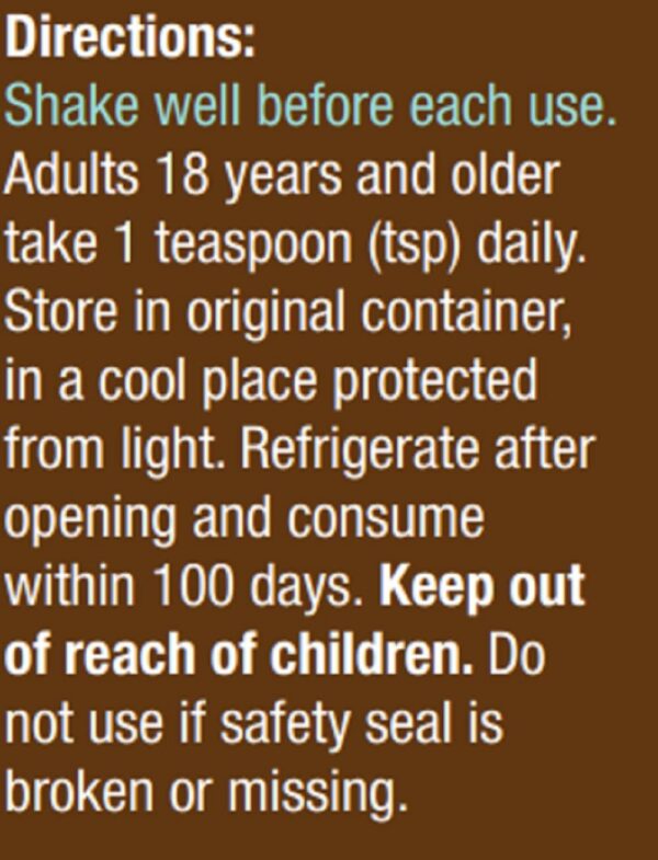 Detalle del envase Omega-3 líquido sabor arándano-naranja Nature's Way
