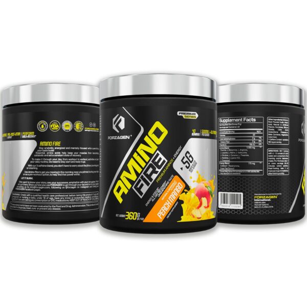 Detalle del envase de suplemento Amino Fire para pre-entrenamiento
