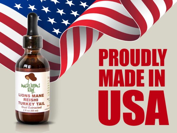 Detalle envase suplemento hongos Lions Mane Reishi Turkey Tail