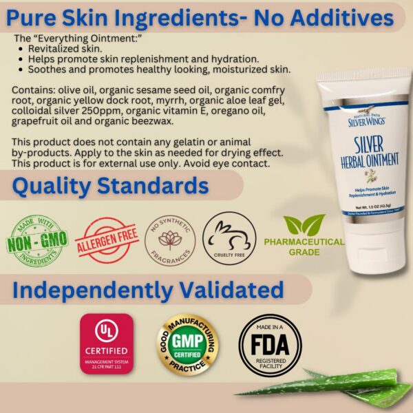 Detalle envase ungüento natural con plata 250ppm Silver Wings