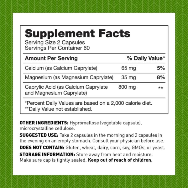Detalle etiqueta cápsulas ácido caprílico Amy Myers 800mg