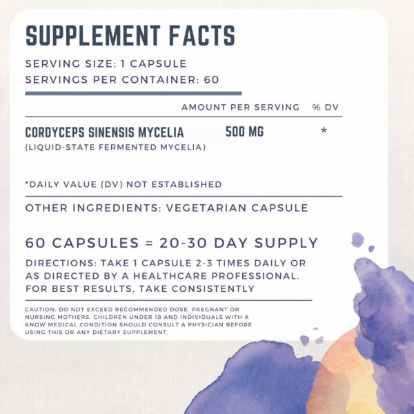 Detalle etiqueta cápsulas cordyceps Primordia