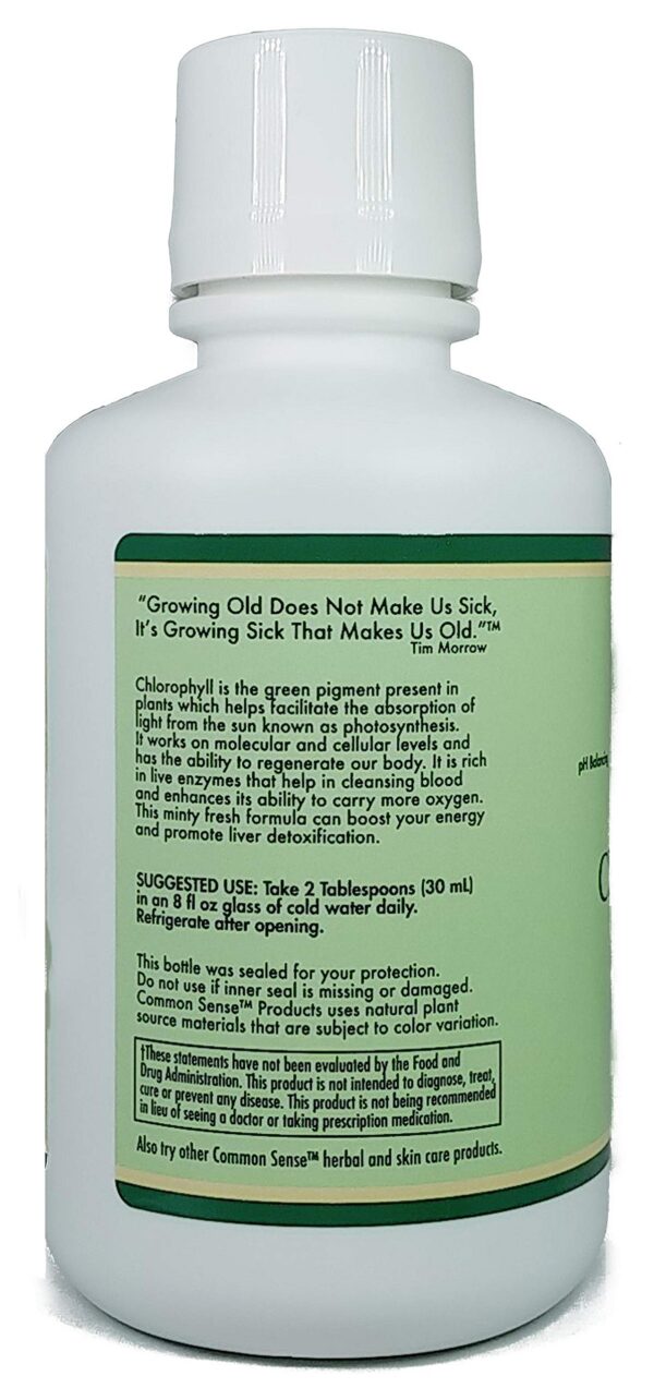 Detalle etiqueta clorofila líquida sabor menta natural