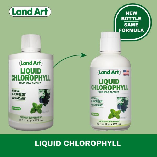 Detalle etiqueta clorofila líquida natural Land Art 16 fl oz