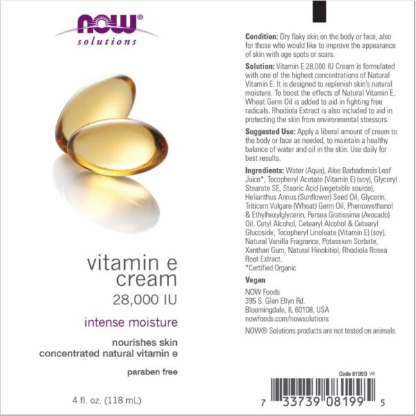 Detalle etiqueta crema vitamina e now foods